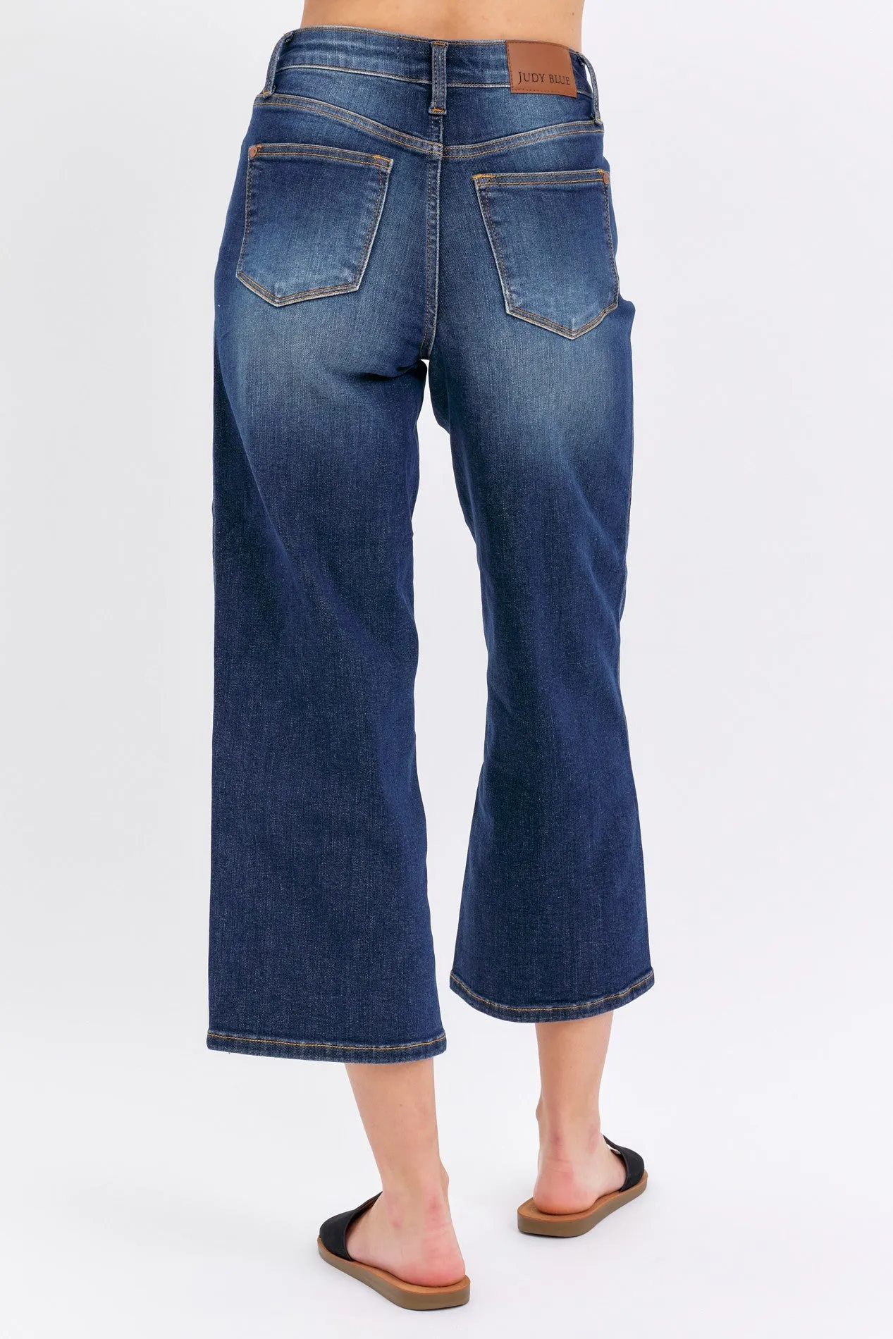 Judy Blue Mid Rise Tummy Control Wide Leg Cropped Jean