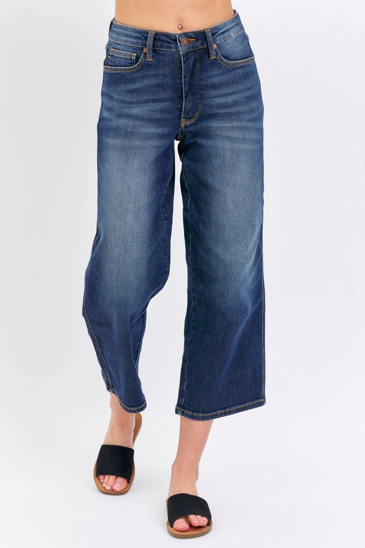 Judy Blue Mid Rise Tummy Control Wide Leg Cropped Jean