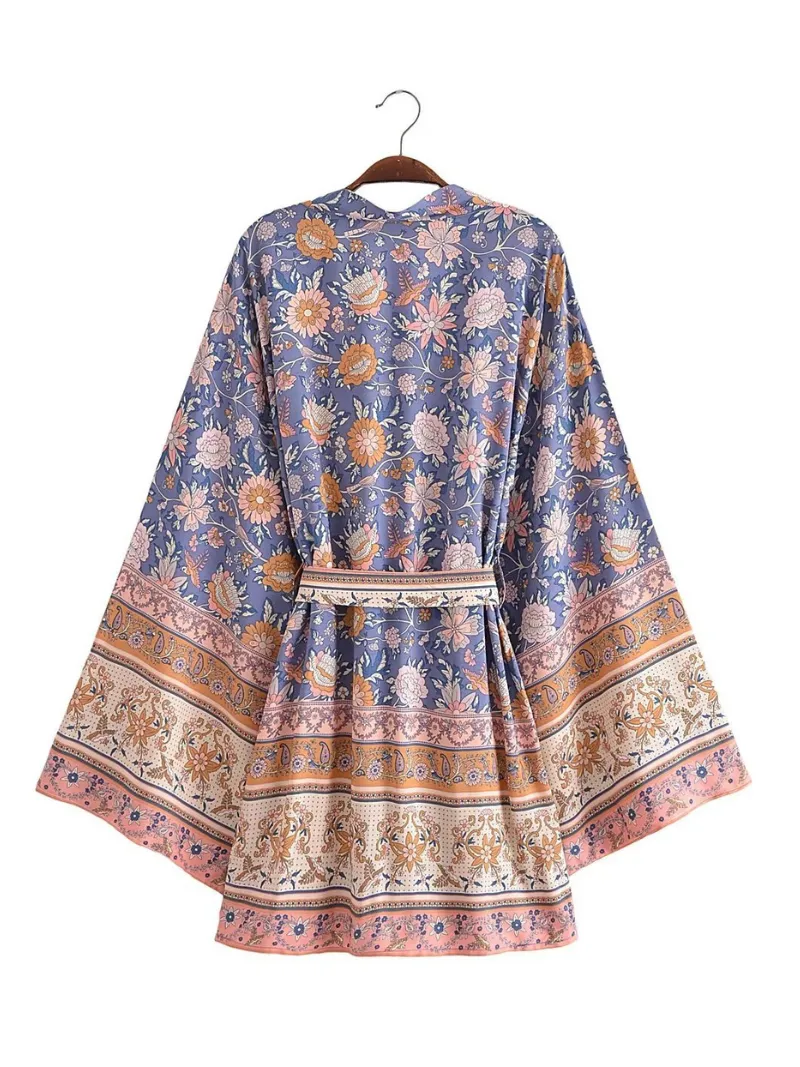 Just My Type Women's Cotton Floral Short Kimono Jacket