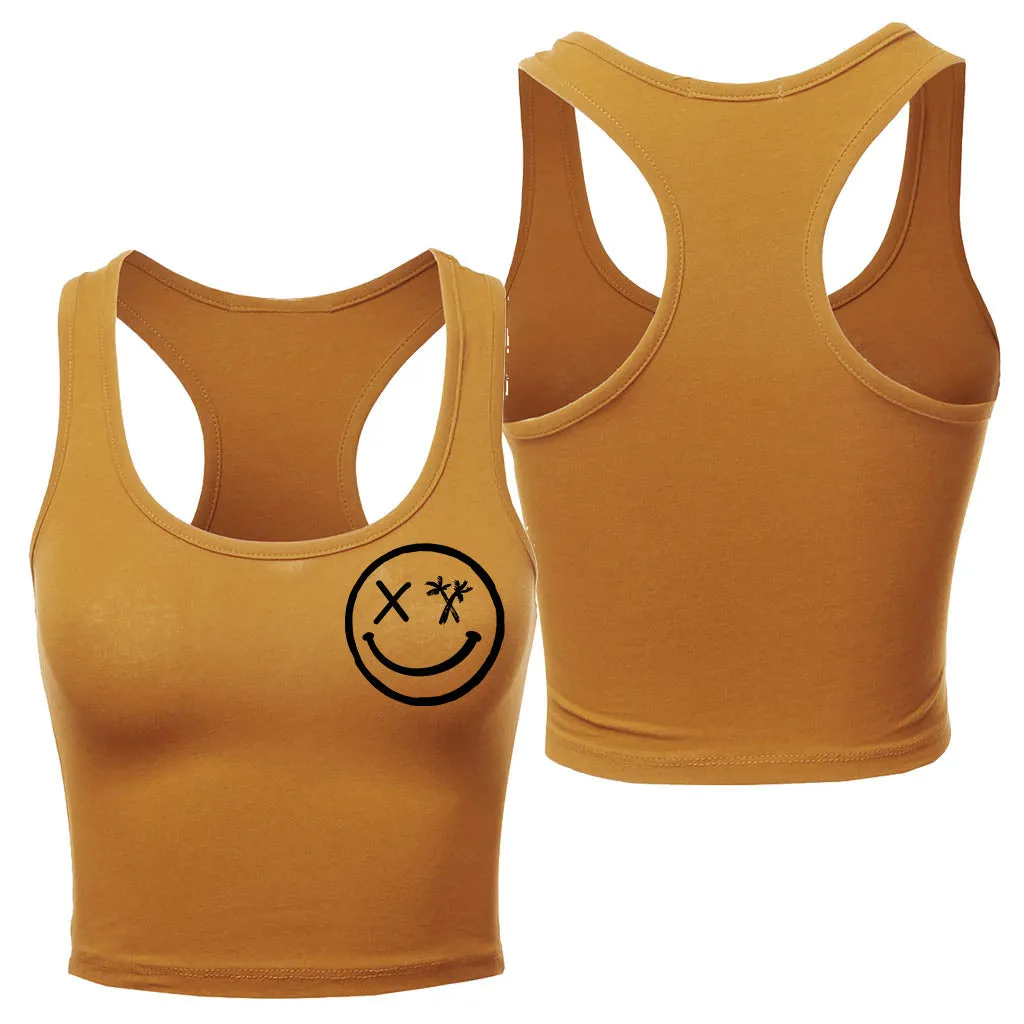 Ladies "Spliced Smile" Racerback Crop Tank | Basic