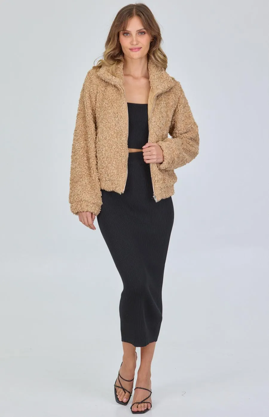 Lucy Fluffy Jacket - Camel