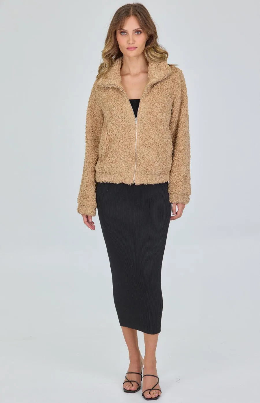 Lucy Fluffy Jacket - Camel