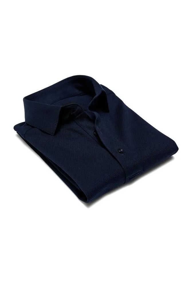 Magnus Long Sleeve Polo Shirt - Navy Cotton Pique