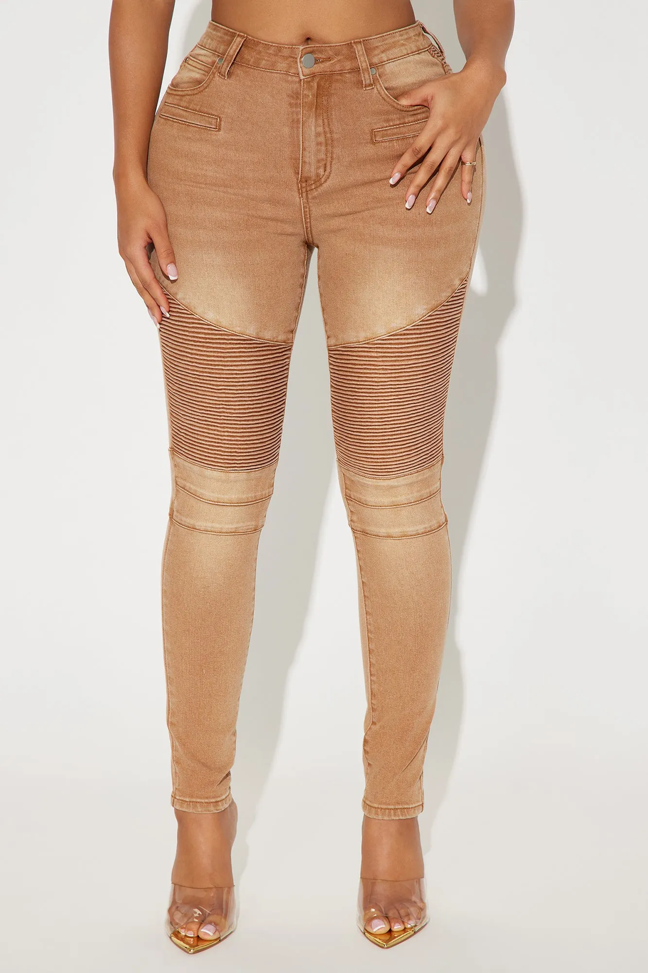 Making Headlines Stretch Moto Skinny Jeans - Brown