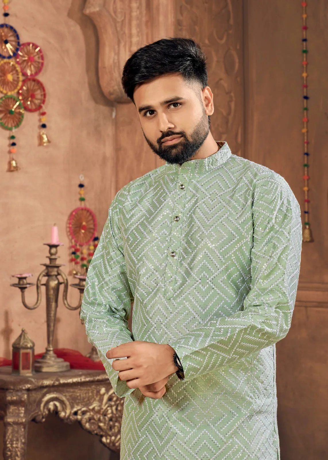 Men Traditional Silk Kurta Pajama Set