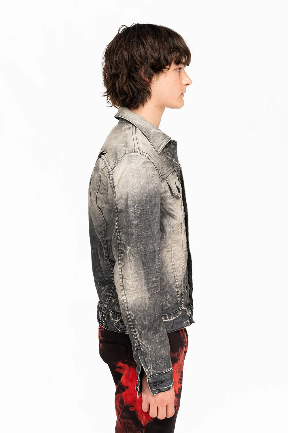 MENS BLACK DENIM JACKET IN 4D DARK