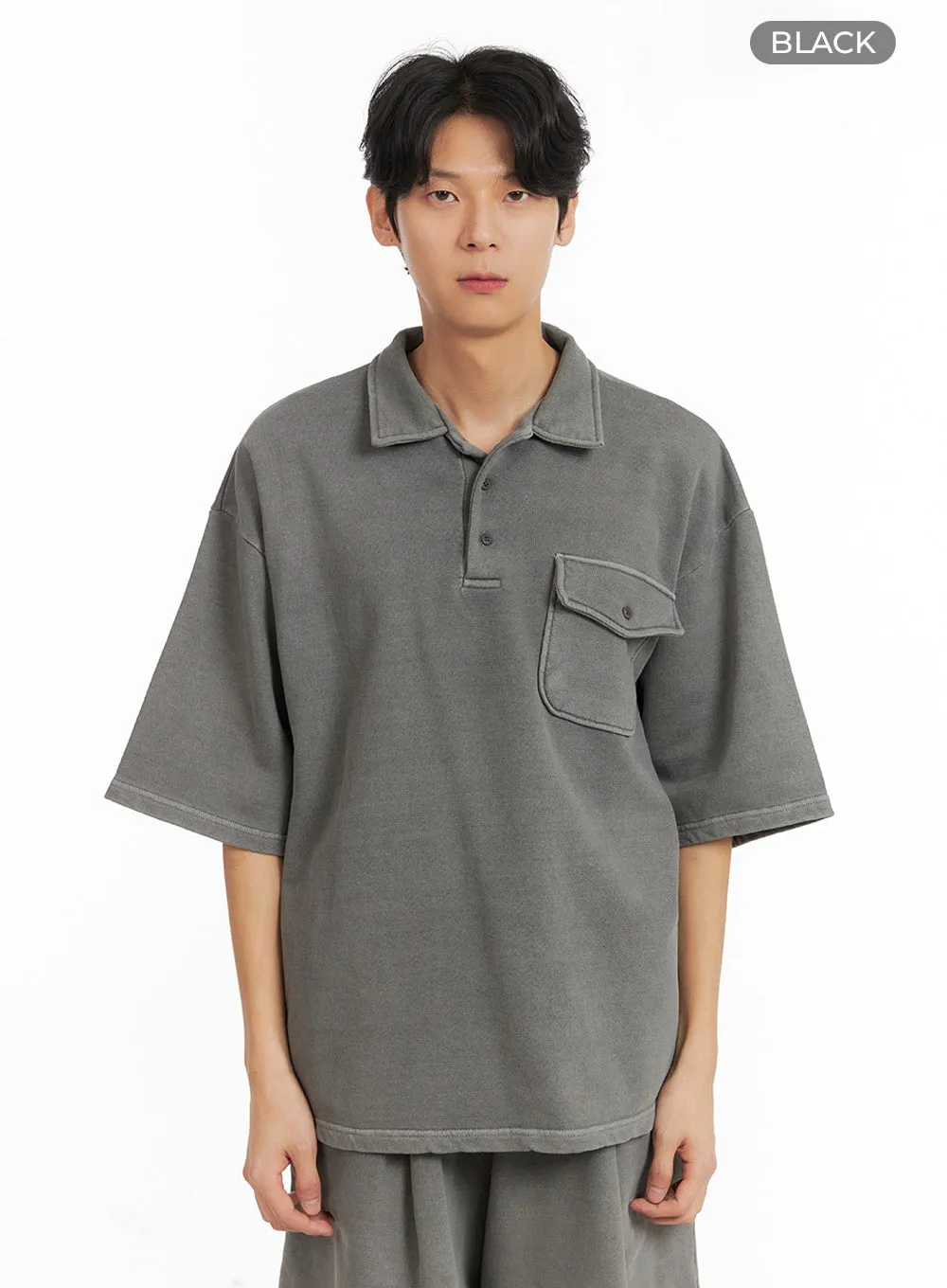 Men's Washed Oversized Cotton Collar T-Shirt IA401