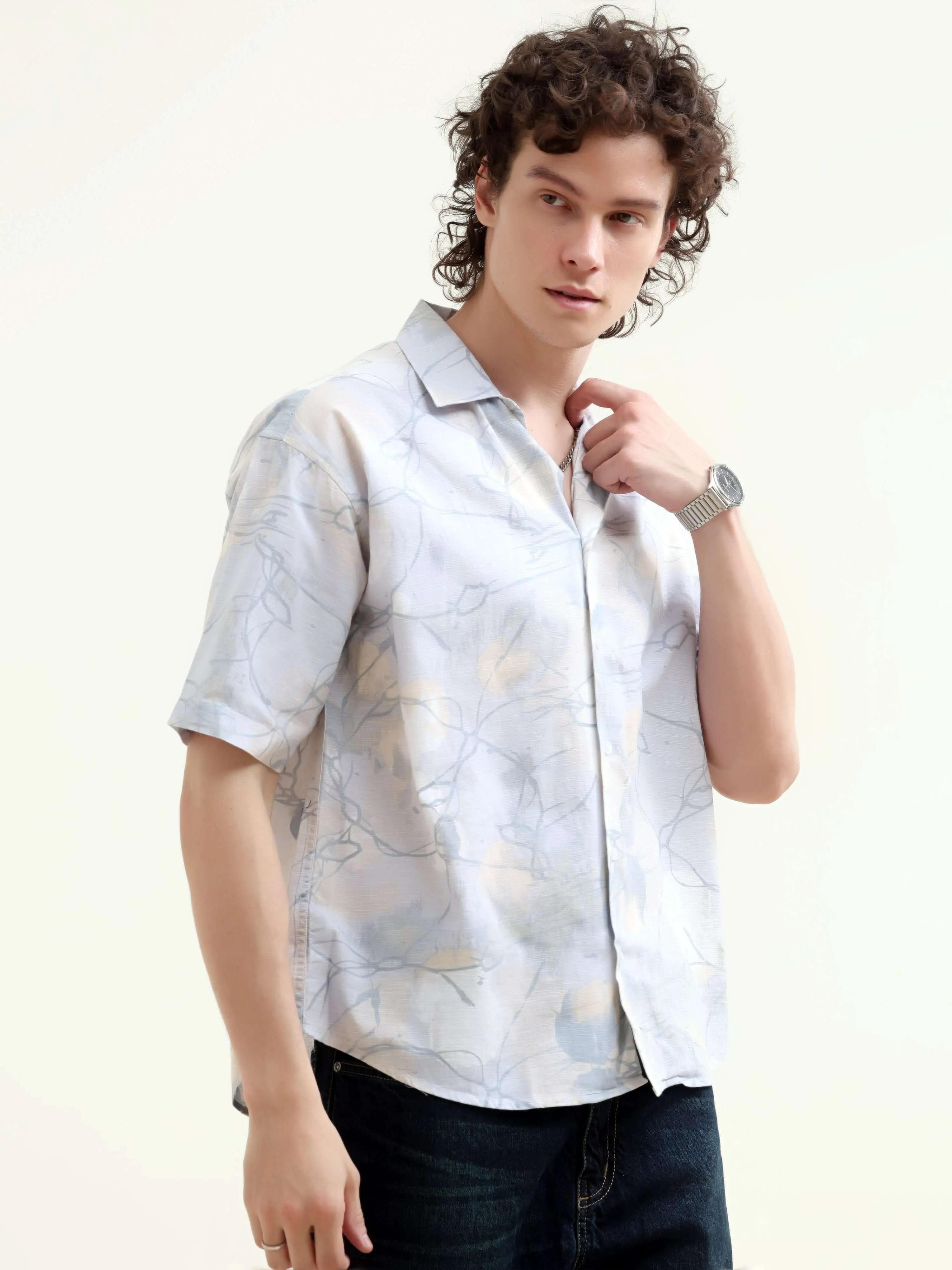 Mirajo dusky blue printed oversized shirt