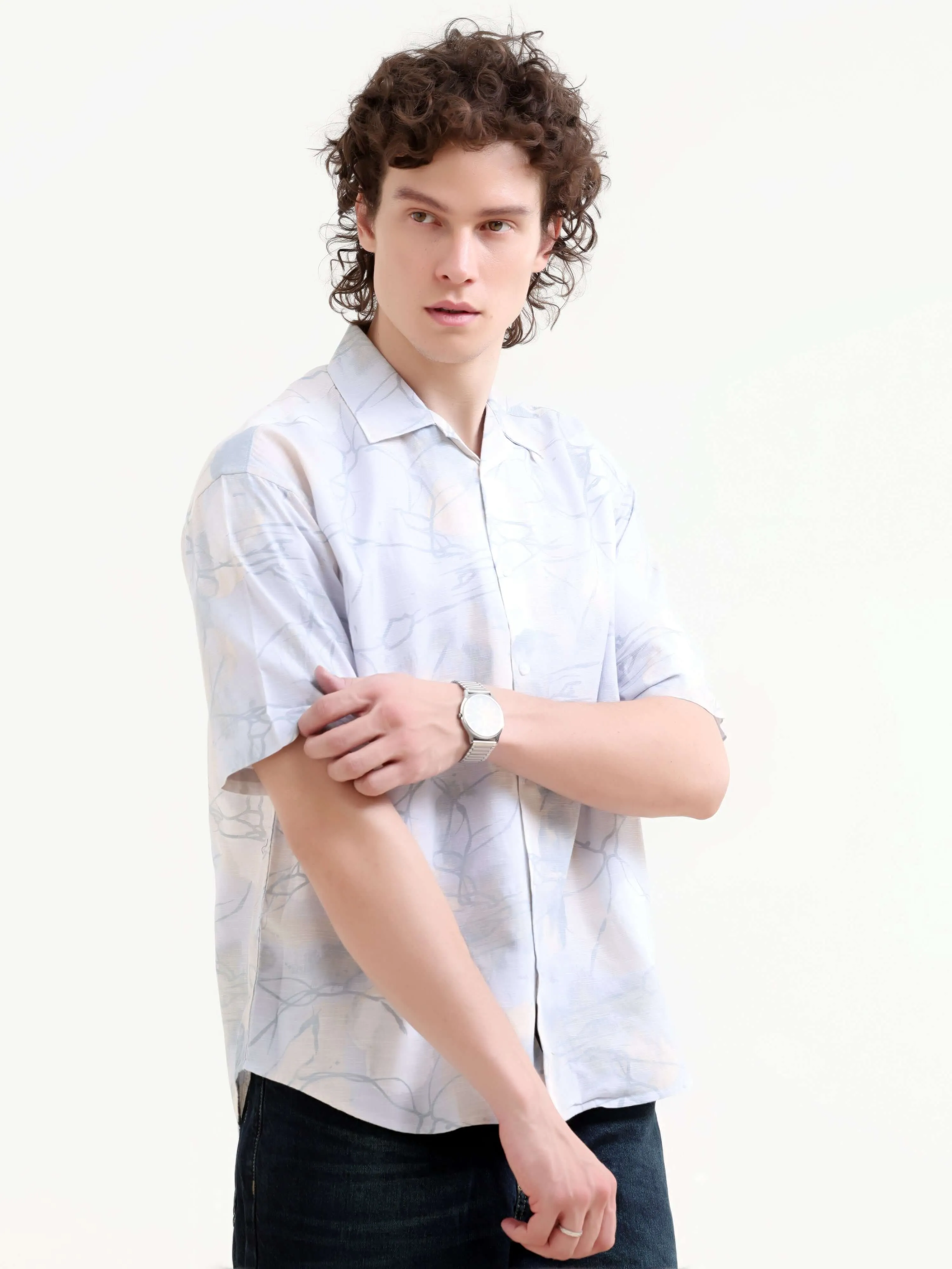 Mirajo dusky blue printed oversized shirt