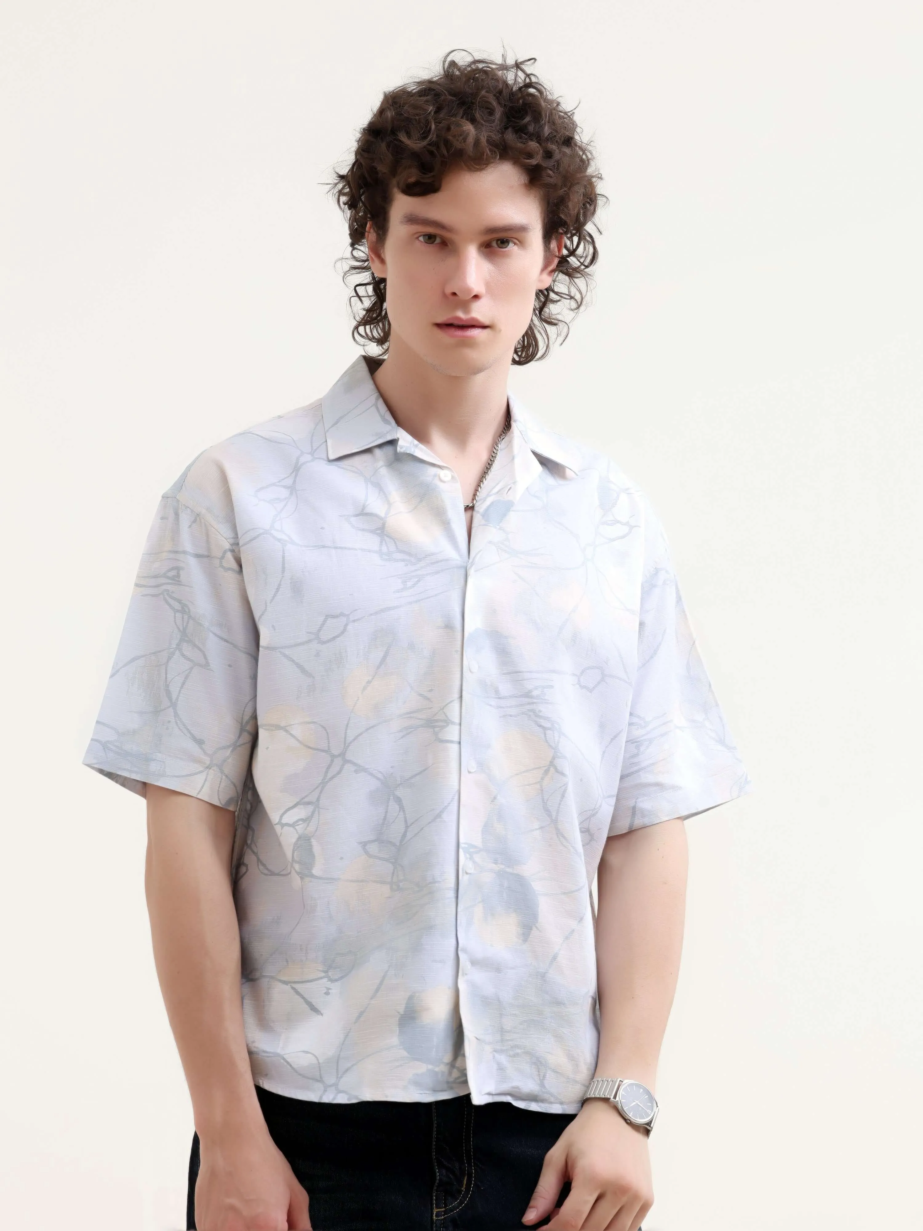 Mirajo dusky blue printed oversized shirt