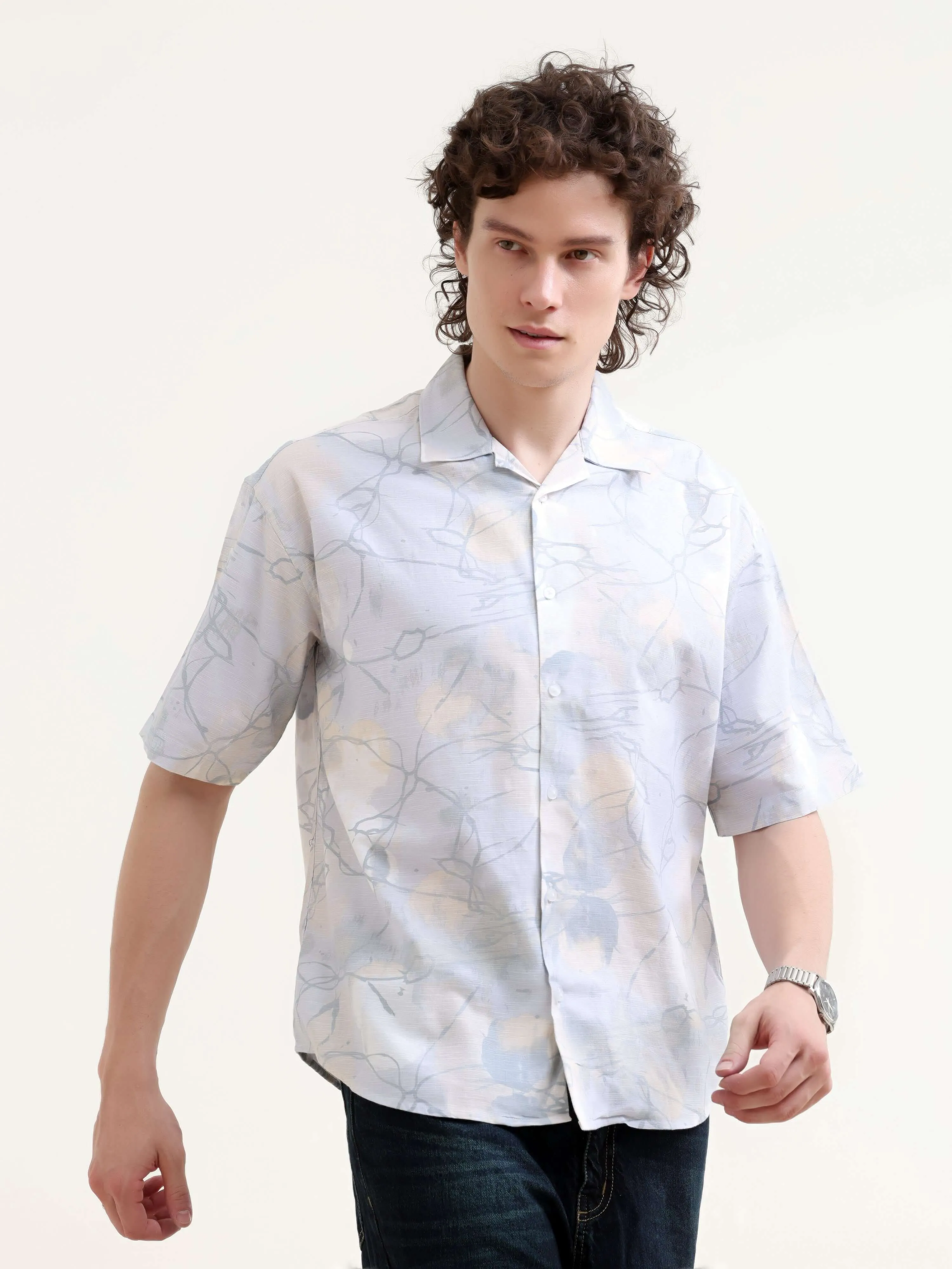 Mirajo dusky blue printed oversized shirt