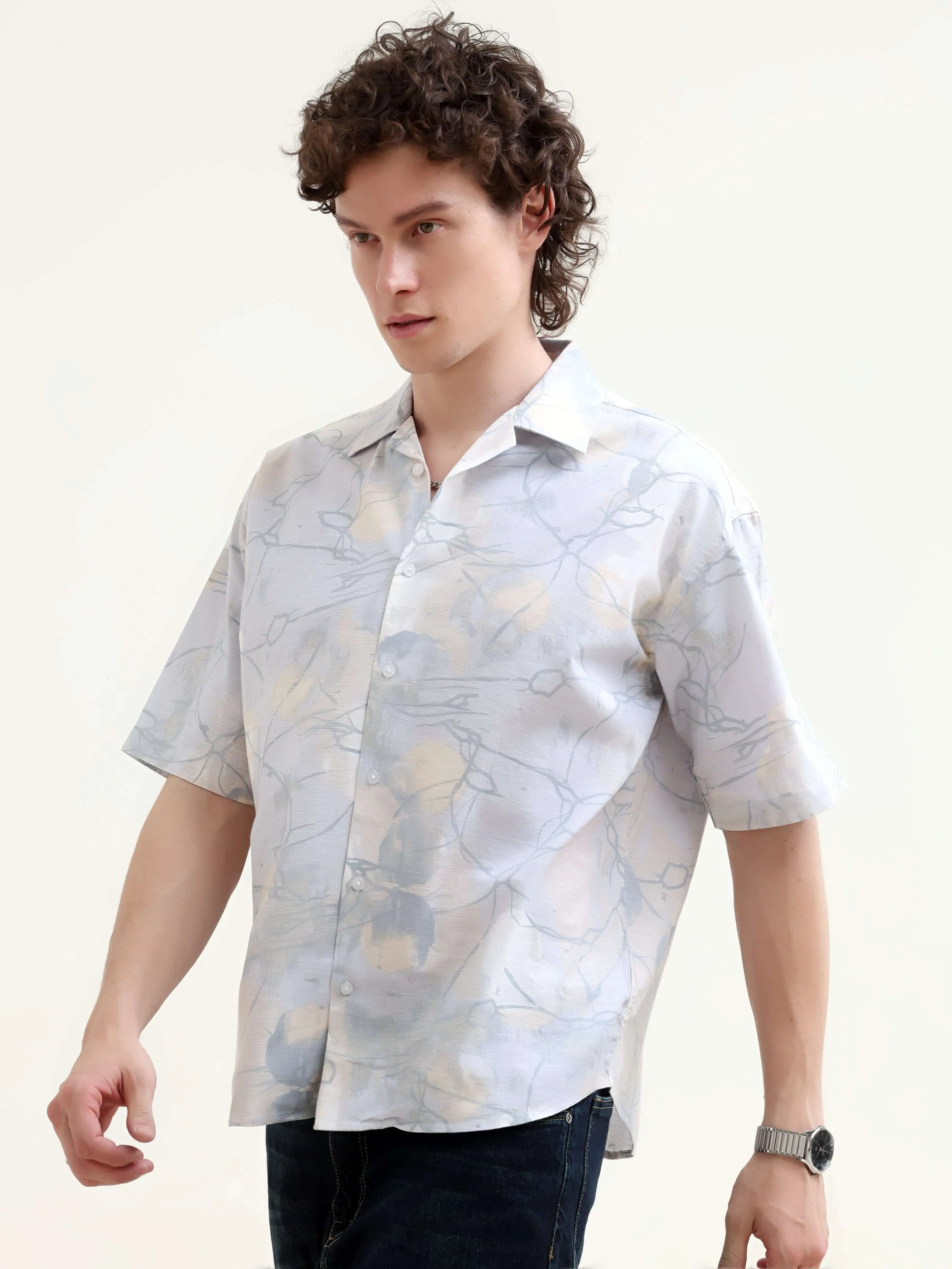 Mirajo dusky blue printed oversized shirt