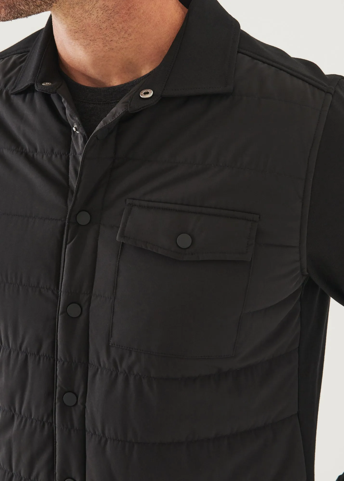 NYLON QUILTED MIX MEDIA SHIRT JACKET