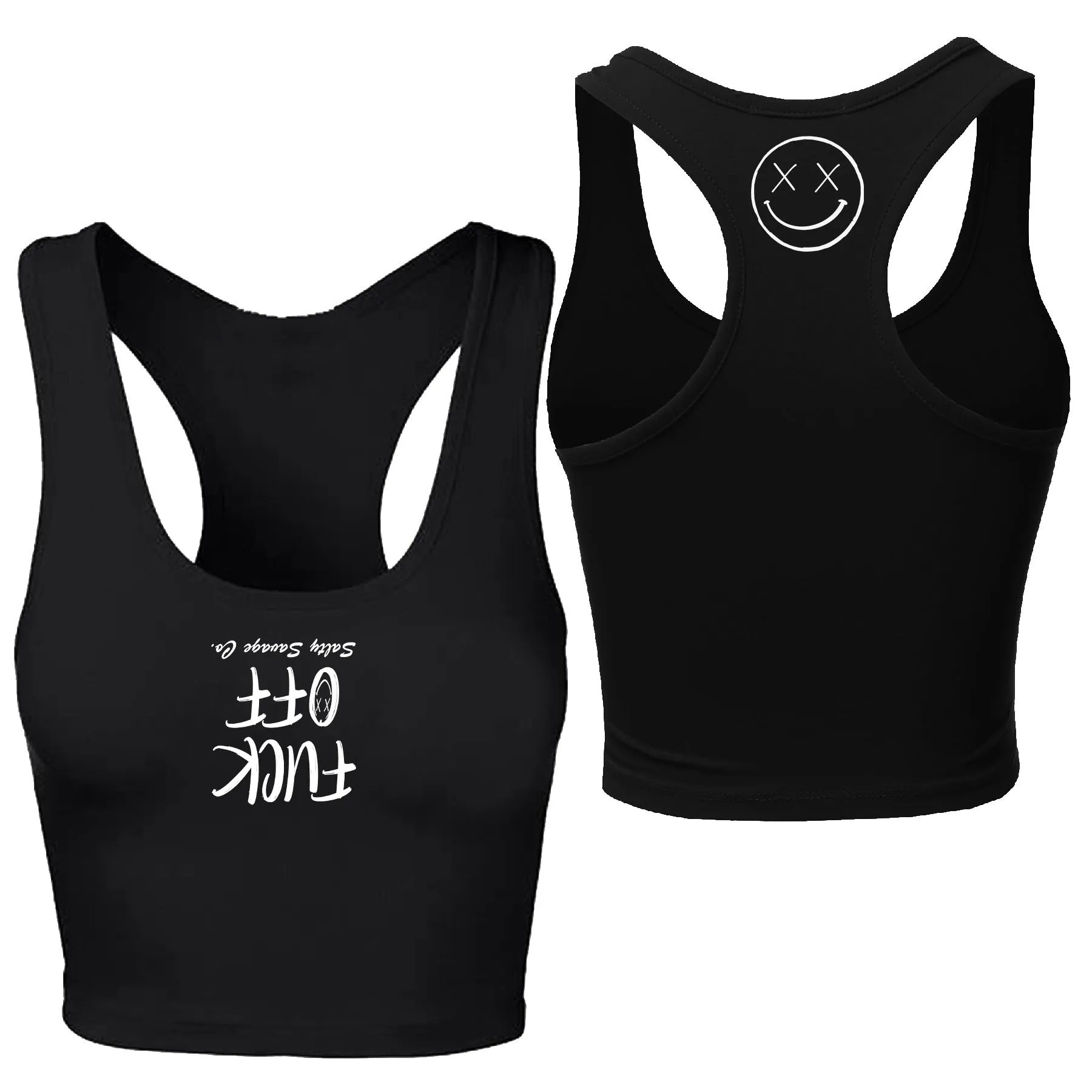 Salty Savage Ladies "Fuck Off" Cropped Racerback Tank | Micro WIPE OUT Edition