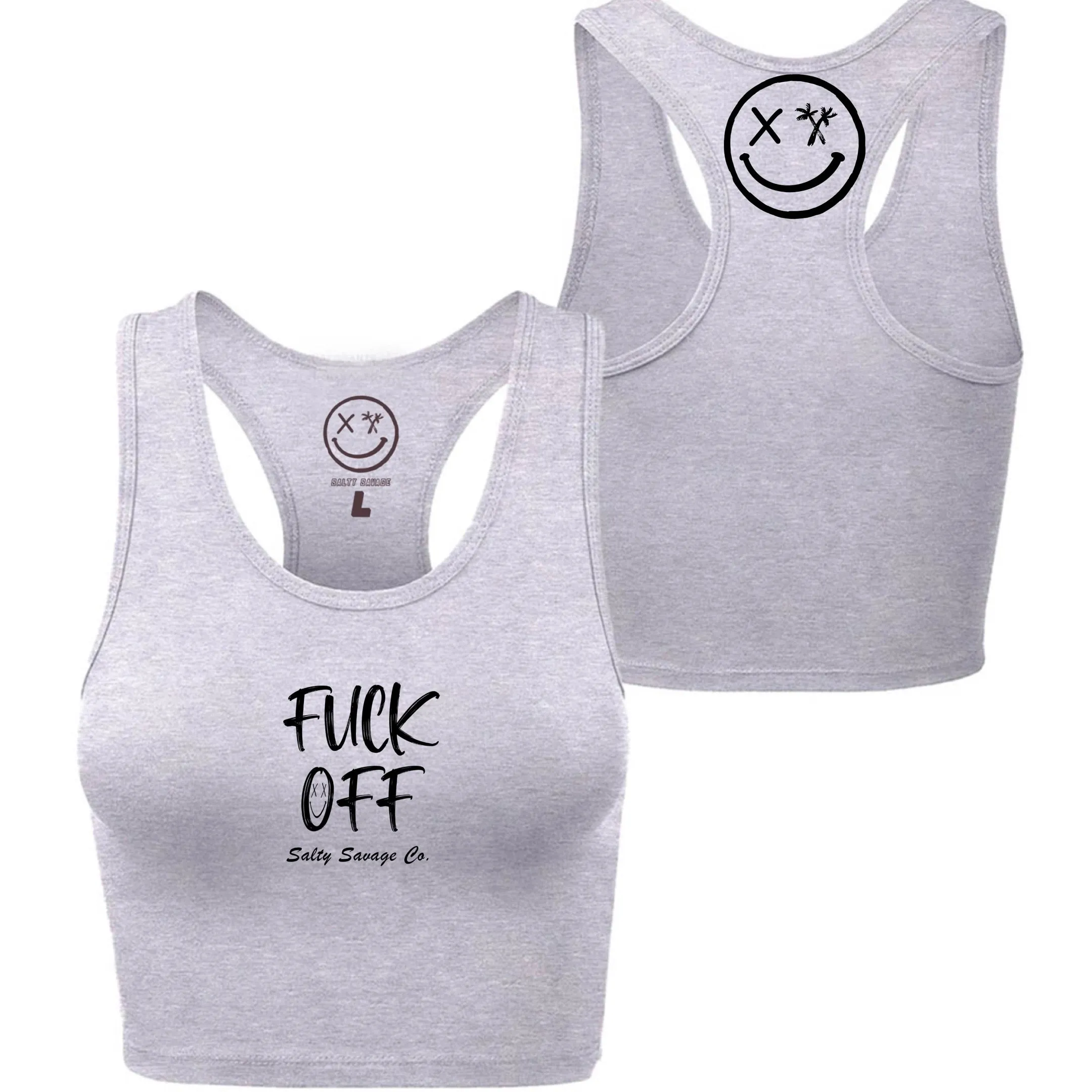 Salty Savage Ladies "Fuck Off" Racerback Crop Tank | Micro