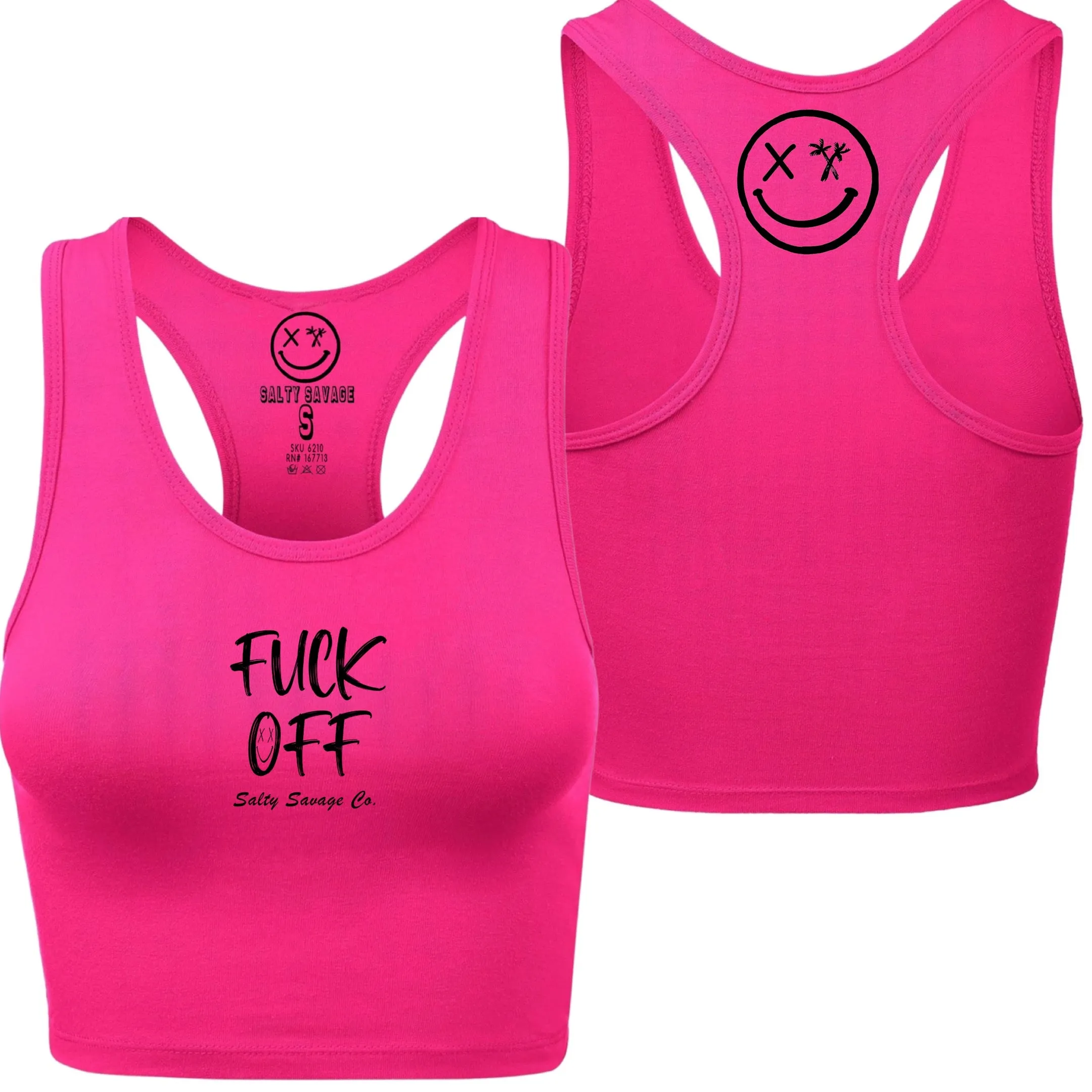 Salty Savage Ladies "Fuck Off" Racerback Crop Tank | Micro