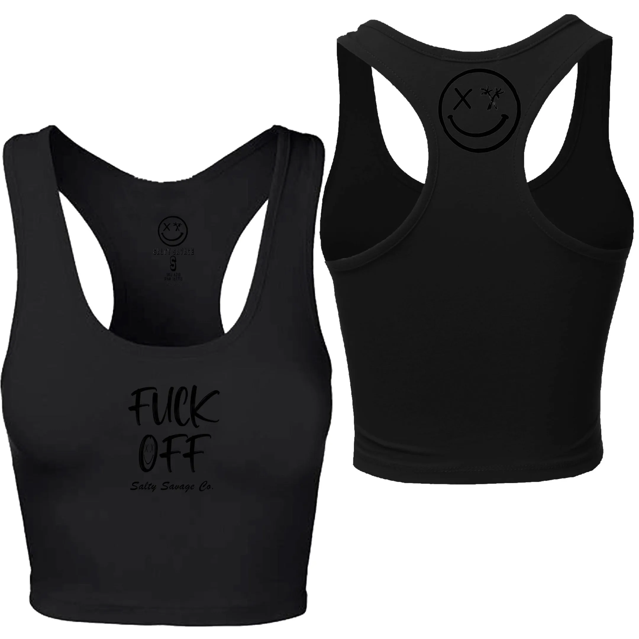 Salty Savage Ladies "Fuck Off" Racerback Crop Tank | Micro