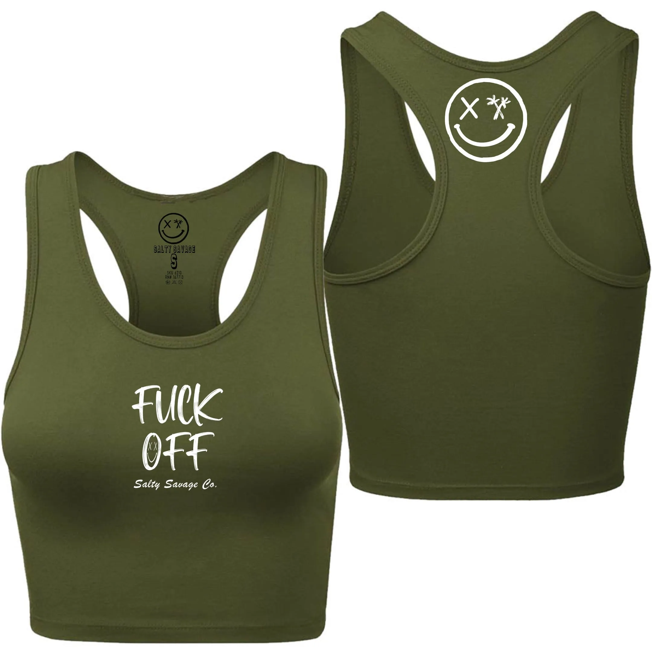 Salty Savage Ladies "Fuck Off" Racerback Crop Tank | Micro