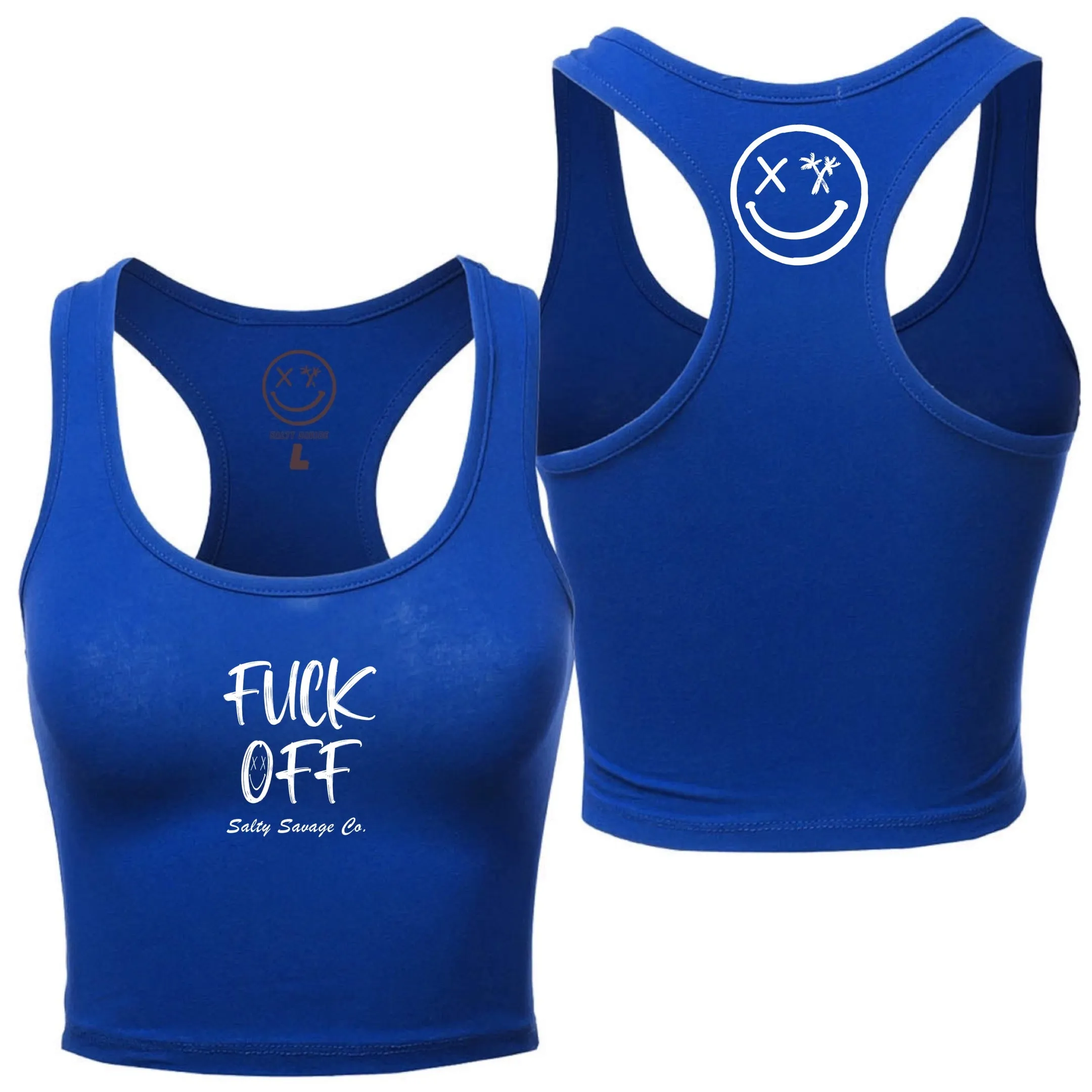 Salty Savage Ladies "Fuck Off" Racerback Crop Tank | Micro