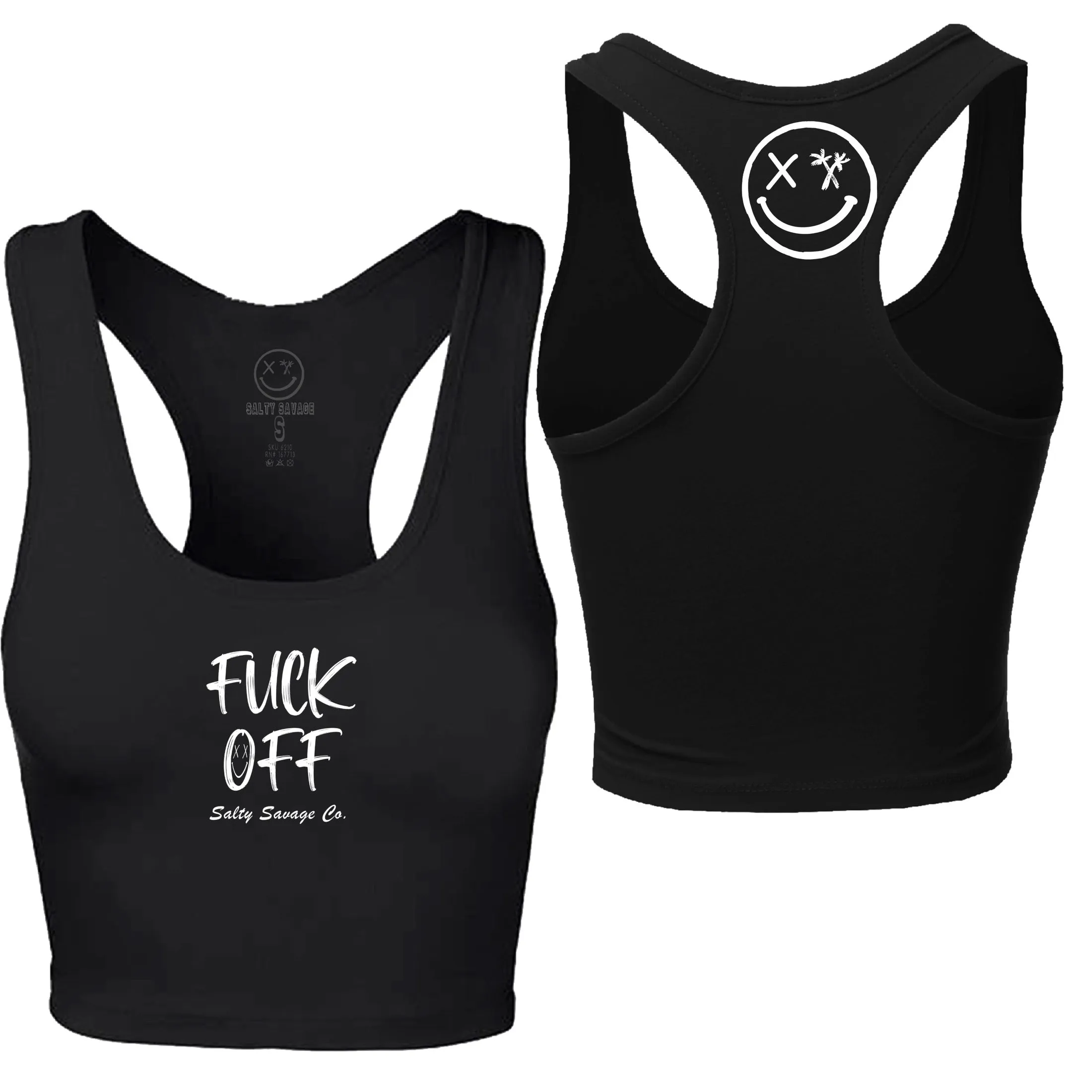 Salty Savage Ladies "Fuck Off" Racerback Crop Tank | Micro