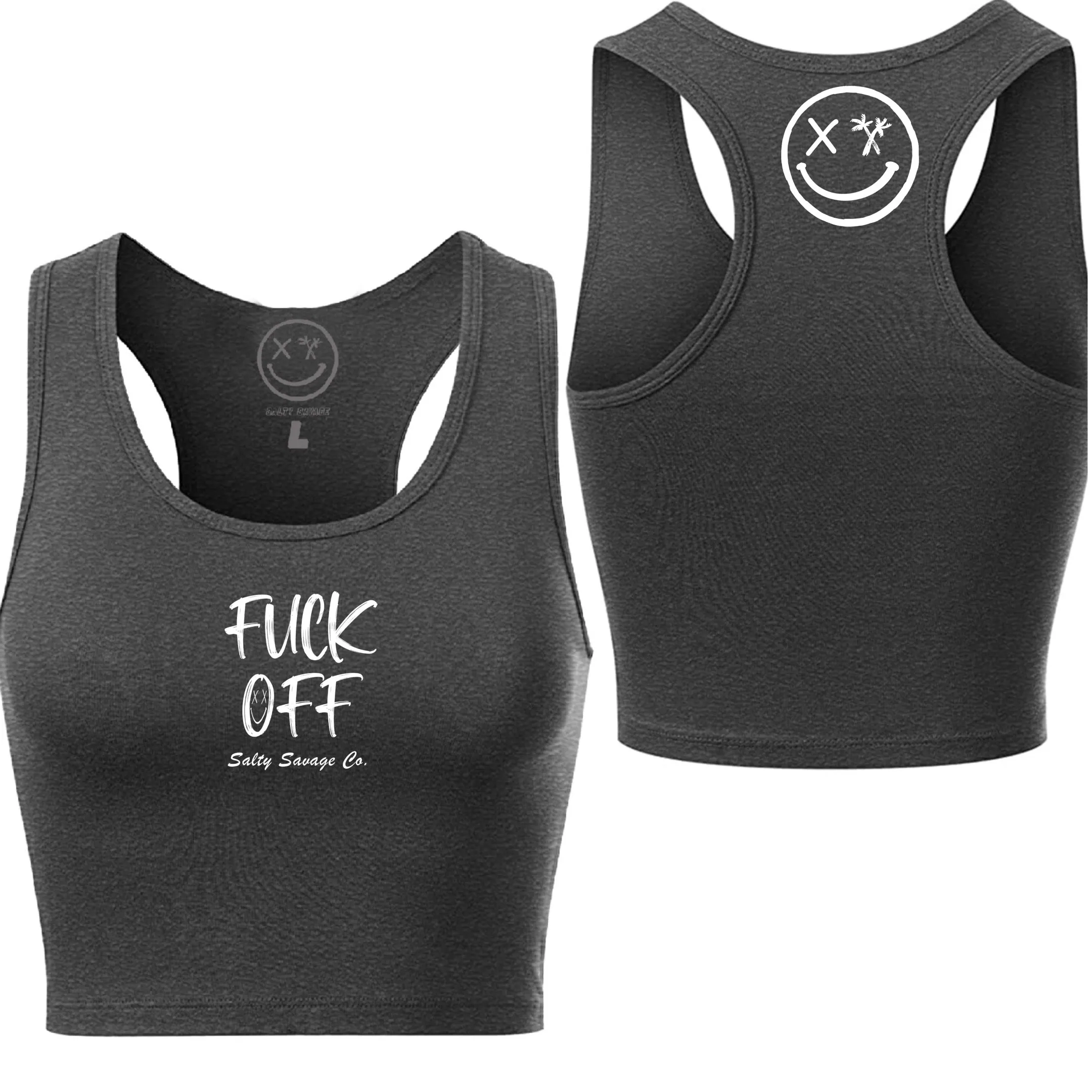 Salty Savage Ladies "Fuck Off" Racerback Crop Tank | Micro