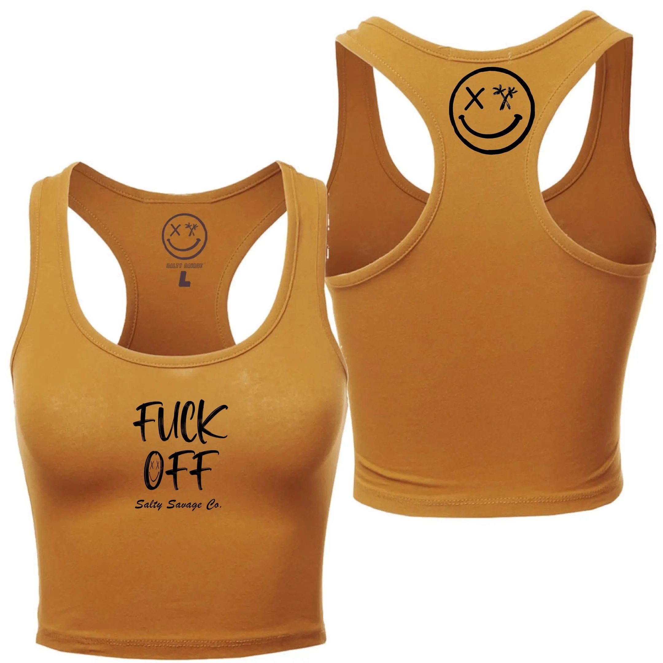 Salty Savage Ladies "Fuck Off" Racerback Crop Tank | Micro