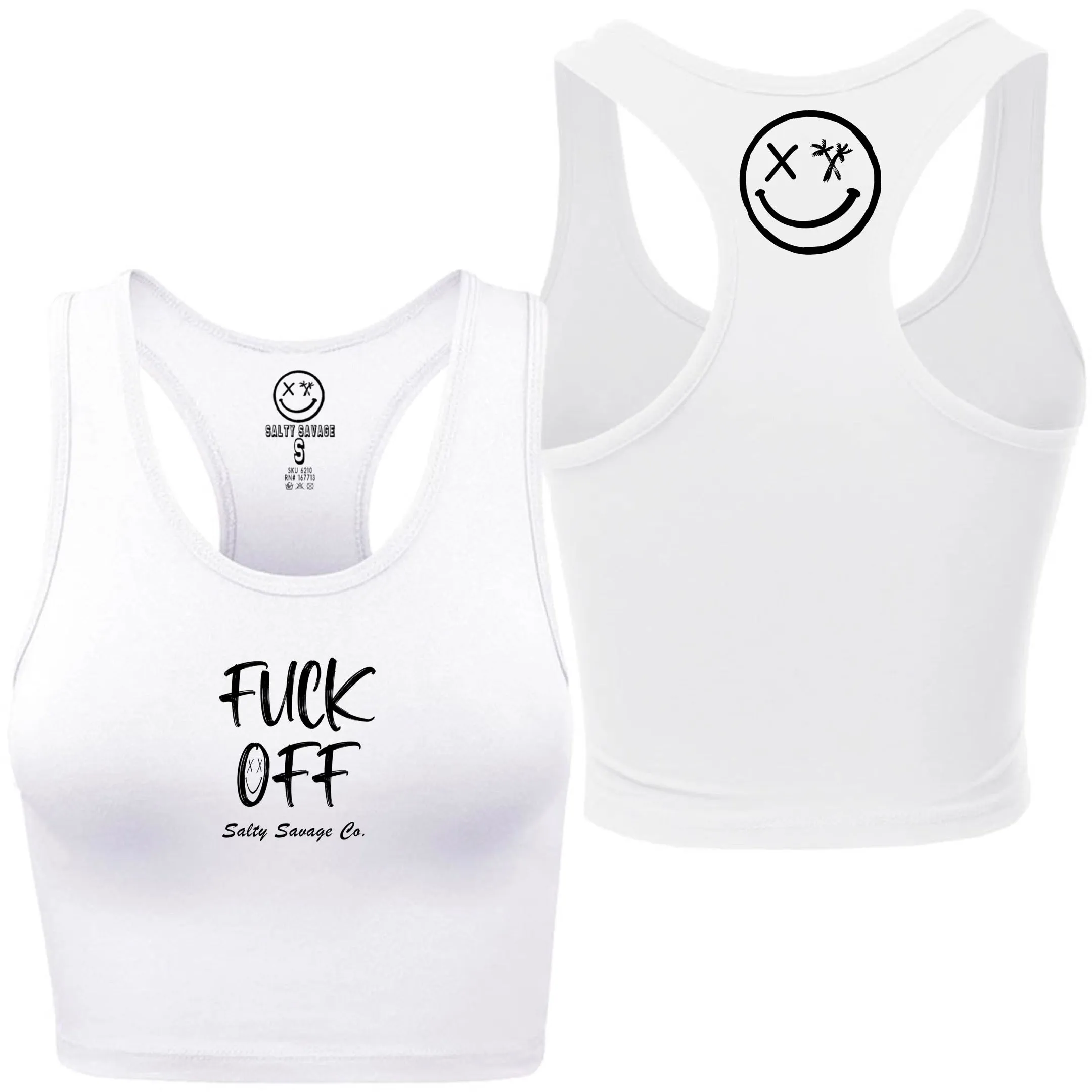 Salty Savage Ladies "Fuck Off" Racerback Crop Tank | Micro