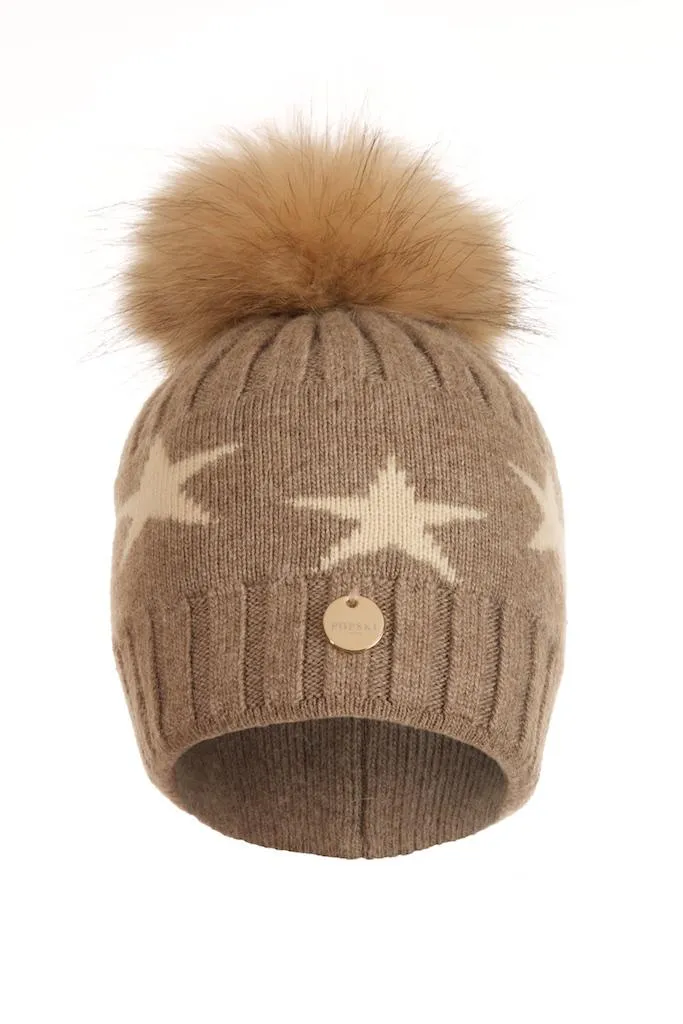 Soft Fawn Stars Angora Beanie Hat