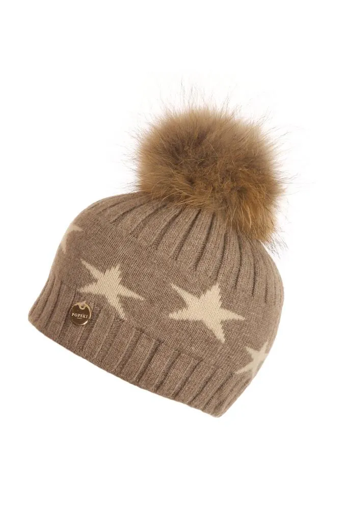 Soft Fawn Stars Angora Beanie Hat