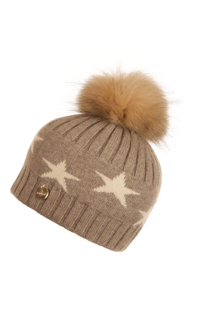 Soft Fawn Stars Angora Beanie Hat