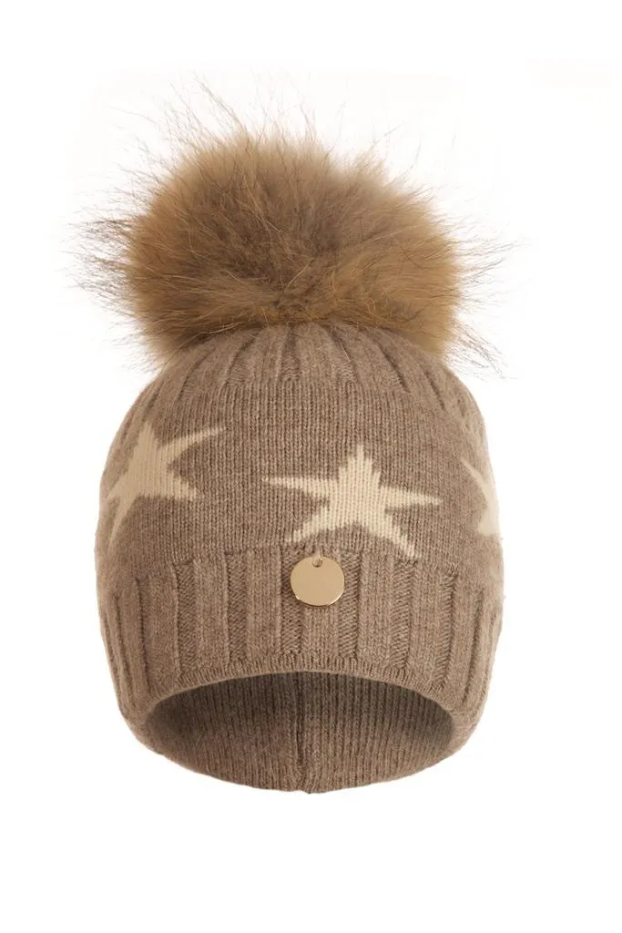 Soft Fawn Stars Angora Beanie Hat