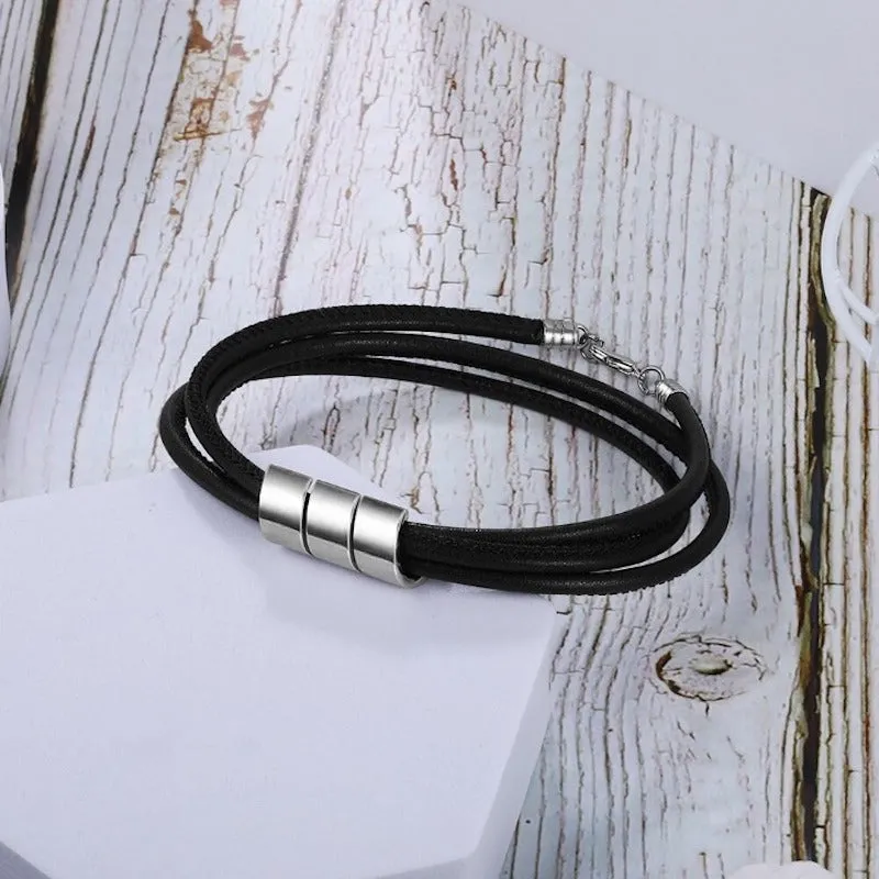 Stainless Steel Leather Bracelet For Men