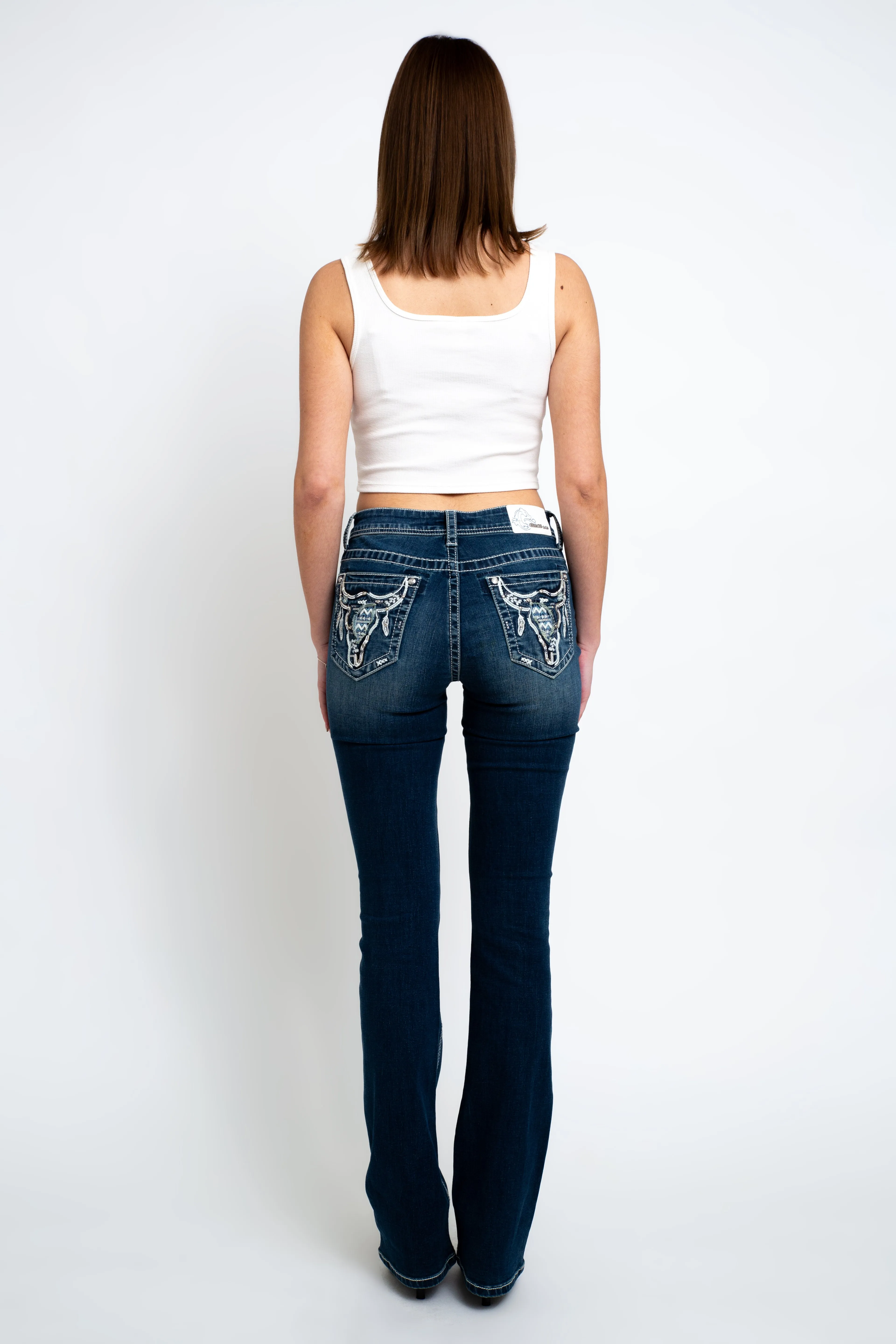 Steer Head Modify Embellished Mid Rise Bootcut Jeans