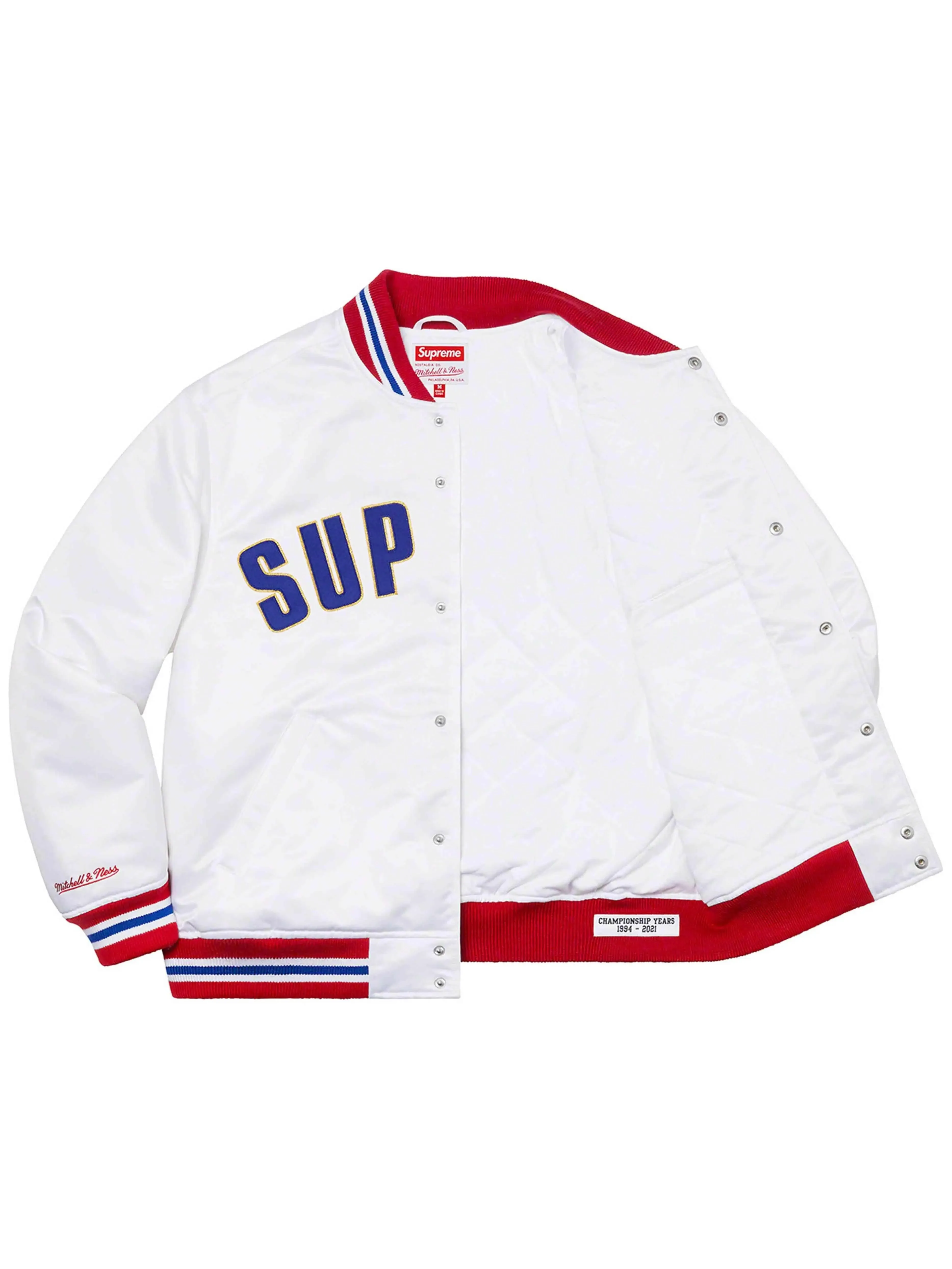 Supreme Mitchell & Ness Satin Varsity Jacket White [SS21]