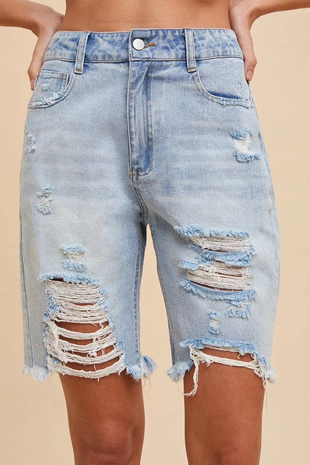 The Brekiya Distressed Bermuda Jean Shorts