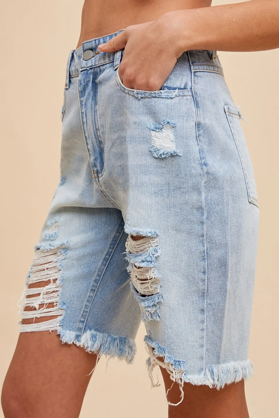 The Brekiya Distressed Bermuda Jean Shorts