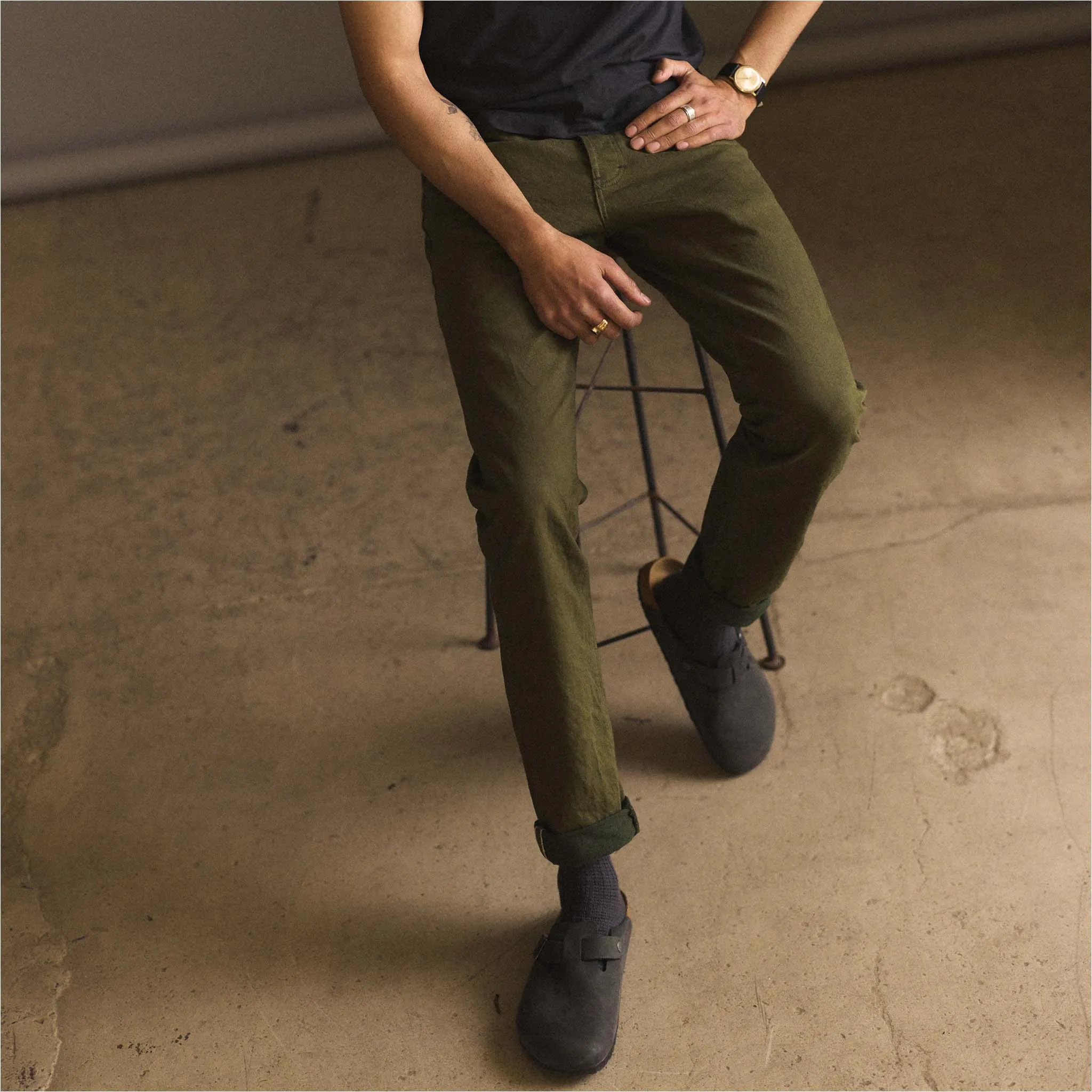 The Slim Jean in Olive Nihon Menpu Selvage