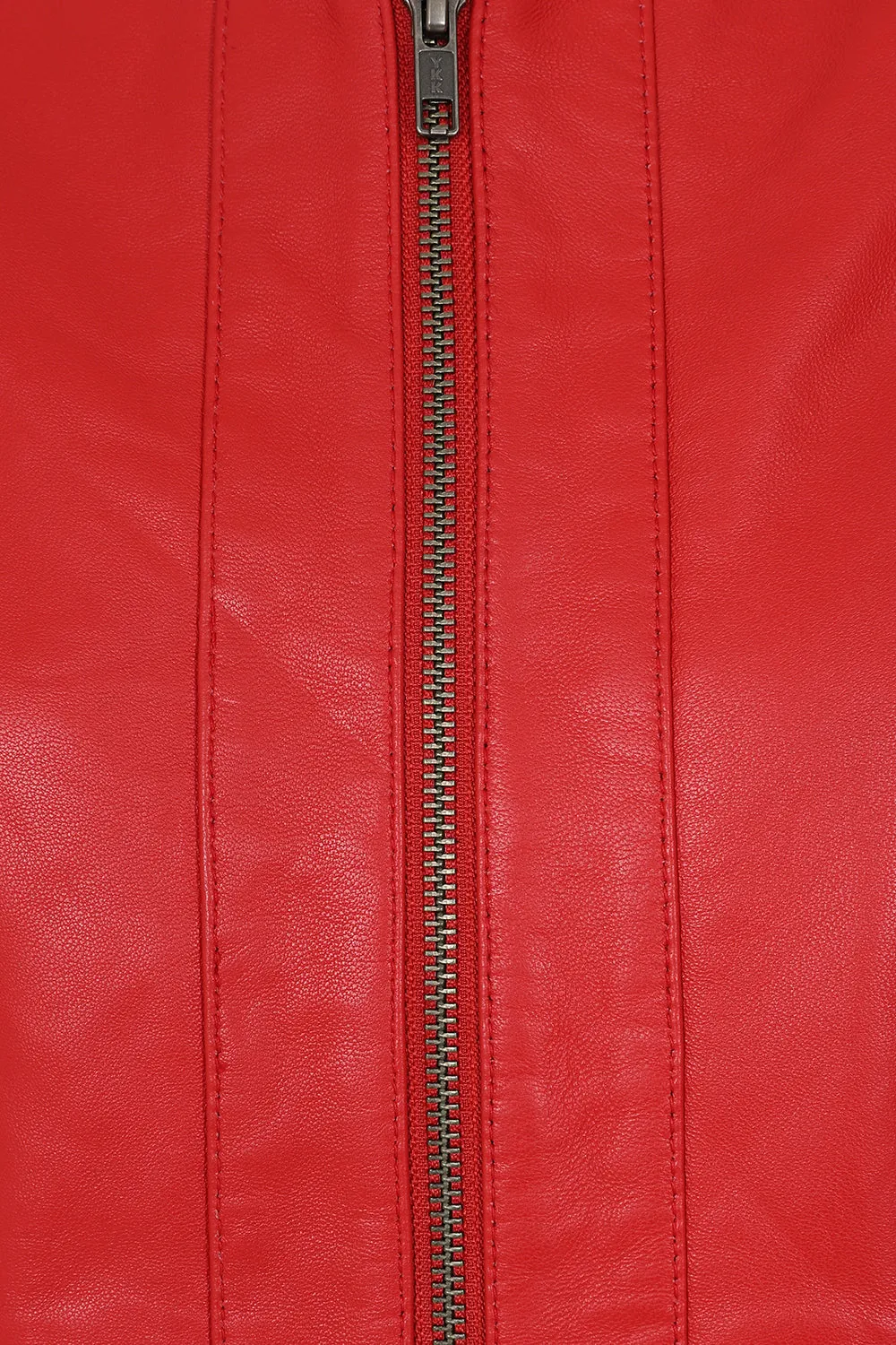 Women's Classic Red Real Leather Jacket No Collar - 'DEBORAH NC'