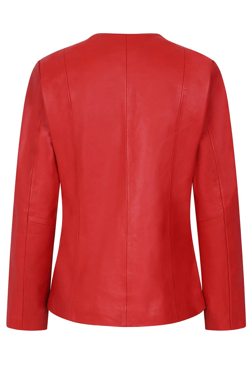 Women's Classic Red Real Leather Jacket No Collar - 'DEBORAH NC'