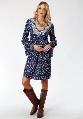 Women's Roper Blue Floral Print Long Sleeve Dress